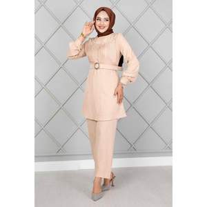 Hijab de lino con cinturón Conjunto de 2 piezas Beige - Product Image 1