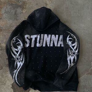 Pull streetwear graphique à capuche STUNNA bleu pour homme avec imprimé étoile, sweat décontracté Hip Hop - Product Image 2