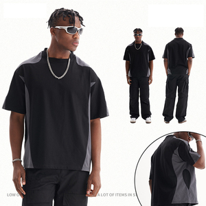 Camiseta de retazos de Color estilo Hip Hop, camiseta suelta de alta calidad, Camiseta de algodón pesado para hombres de 260gsm - Product Image 2