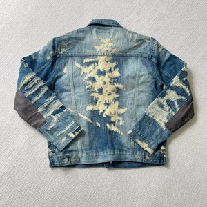 2025 High Quality Distressed Stacked Quilted Printed <b>Winter</b> Streetwear Hooded Button Front Denim <b>Jacket</b> Unisex - Product Image 4