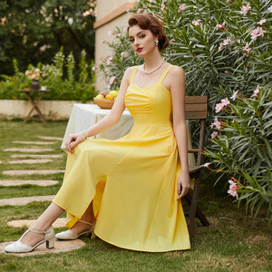 ผู้หญิงวินเทจด้านหน้าชุดRuched Bodice SmockedกลับMidi A-Lineที่กําหนดเองเชอร์รี่พิมพ์Retroชุด - Product Image 3