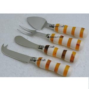 Cubiertos de acero inoxidable personalizados, juego de queso con mango de madera de resina, cubiertos para el hogar, herramienta de corte de queso, vajilla, cubiertos - Product Image 4