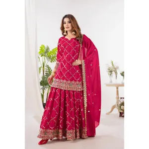 Ensemble Sharara brodé pour femmes avec haut Palazzo Dupatta - Product Image 5