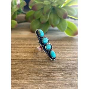Southwest Kingman Turquoise & Sterling Silver <b>Adjustable</b> <b>Ring</b> Trendy Stainless Steel Shadowbox Bezel Setting Perfect Gift - Product Image 5