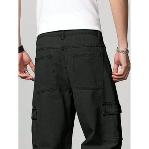 Jean Cargo en Denim Noir Style Rétro Vintage pour Homme – Écologique, Respirant, Taille Haute, Coupe Ample et Décontractée pour l'Hiver, Grandes Tailles 28-42 - Product Image 3