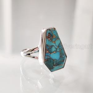 Anillo para Mujer de Plata de Ley 925 Hecho a Mano con Turquesa Azul Natural en Forma de Ataúd, Gema del Mes de Nacimiento de Diciembre, Regalo de Aniversario - Product Image 2