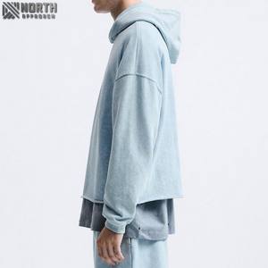 Sudadera con capucha en blanco 100% algodón con hombros caídos y corte de rizo francés y ropa de calle Vintage lavado crudo dobladillo recortado Sudadera con capucha de gran tamaño - Product Image 4