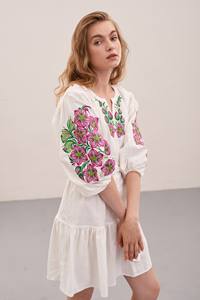 New Style Women Fashion Elegant Short Puff Sleeves Floral Embroidered <b>Mini</b> Length Short Ukraine - Product Image 4