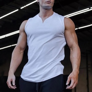 Verano algodón transpirable cuello en V camisetas sin mangas gimnasio entrenamiento correr deporte Camisa sin mangas hombres Fitness culturismo ropa muscular - Product Image 5
