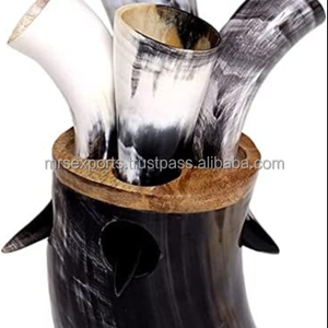 100% Top indien qualité élégant 4 pièces Viking cornes à boire ensemble support coquille animaux décorations brut boeuf/buffle cornes M R S - Product Image 1
