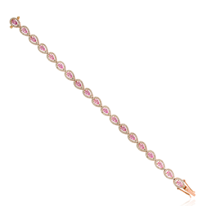 Bracelet tennis luxueux en or rose massif K14, saphir rose et diamants en forme de poire, magnifiquement conçu, bijoux de mariage en gros - Product Image 5