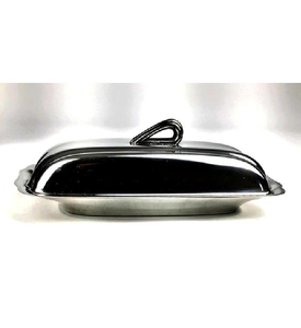 Antique Fluted <b>butter</b> <b>dish</b>, silver, footed design, fluted dome, decorative trim, ornate, vintage. - Product Image 3