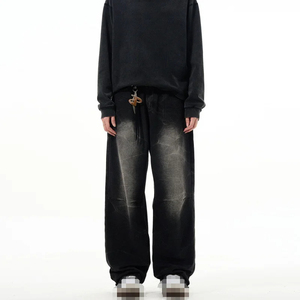 Pantalones Vaqueros Anchos de Mezclilla Lavada para Hombre, Corte Holgado, Cintura Media, Estilo Casual de Algodón, Estilo Otoñal - Product Image 1