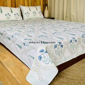 Indian Handcrafted Sanganeri Hand Block Printed Bedsheets <b>Bedding</b> Sets Bedsheet with Pillow Cover - Product Image 4