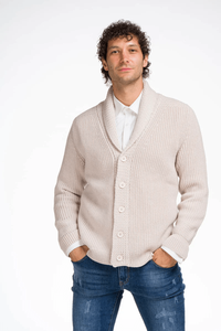 Wolf Men's Merino Wool V-Neck Classic Cardigan Invierno Otoño ODM Pullover con botón Decoración y estampado Patrón de punto plano - Product Image 4