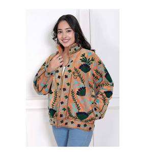 Velvet Suzani Embroidered Jacket: Bohemian Artisanal <b>Coat</b> - Product Image 1