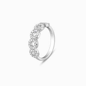 แหวนเงินสไตล์พิเศษพร้อมฝังเพชรโมอิสกลมคู่กับการชุบโรเดียม18K ทนทานสำหรับผู้หญิงสมัยใหม่ - Product Image 4