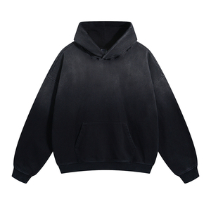 Custom 500gsm French Terry Streetwear Pullover Rhinestone Bordado Sun Faded Acid Wash Parche desgastado Peso pesado Sólido - Product Image 1