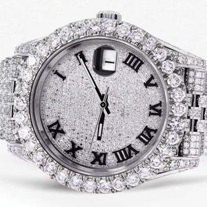 Montre glacée en argent Offre Spéciale avec diamants authentiques montre bling en pierre naturelle véritable pour hommes disponible à un prix abordable - Product Image 1