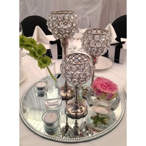 Bougeoirs en argent perlés en cristal étincelant de luxe les plus vendus pour les décorations de table et les centres de table de mariage et de fête - Product Image 4