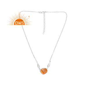 สร้อยคอจี้อัญมณีซิทรีนหยาบทำจากเงินแท้คุณภาพดีผลิตตามสั่ง - Product Image 1