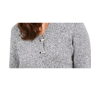 เสื้อสเวตเตอร์แขนยาวคอวีลายริบแต่งประดับตกแต่งสำหรับผู้หญิง แบรนด์ Karen Scott สีดำ-ขาว ไซส์เล็กพิเศษ สำหรับฤดูใบไม้ร่วง - Product Image 3