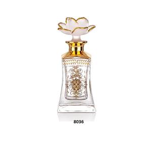 Hot Selling Beautiful Gold Glass <b>Perfume</b> Bottle With Flower Design Lid Decorative Bottle <b>For</b> Women & <b>Girls</b> Use - Product Image 1