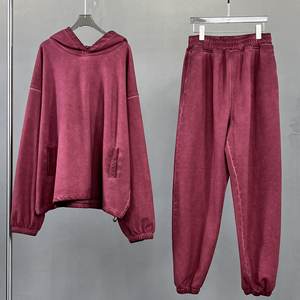 Wholesale No <b>String</b> Heavyweight French Terry Hoodies Double Layer Acid Vintage Distressed Washed Hoodies Set - Product Image 3