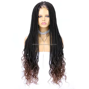 European and American fashion 30 inch Synthetic wigs Lace front three-strand braid Braiding Hair with loose ends