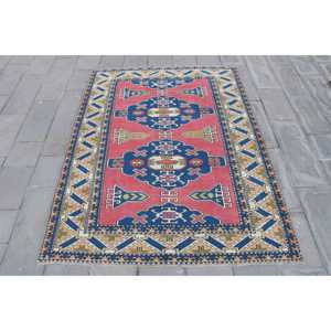 Grand tapis turc vintage 5,6x7,8 pi (170x237 cm), tapis Ikat rouge - Product Image 1