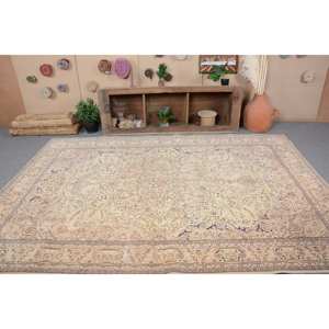 Alfombra turca Vintage clásica Beige azul 6,9 X 10.3ft lana hecha a mano látex respaldo Patchwork patrón abstracto para sala de estar pasillo - Product Image 4