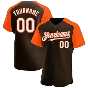 Maillot de baseball personnalisé marron et blanc authentique à manches raglan, impression numérique, grande taille, 100 % polyester, anti-humidité, pour hommes et femmes - Product Image 4