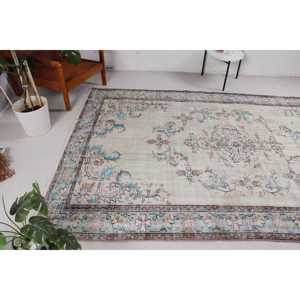 Alfombra Turca Vintage de 5.9x9.7 pies (181x295 cm), Alfombra de Lana Azul con Diseño de Patchwork - Product Image 4