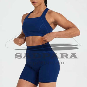 Women's Solid Cotton Slim Yoga Suit Quick Dry Breathable Two Piece Workout Set with <b>Crop</b> Tank <b>Top</b> High Waist <b>Shorts</b> - Product Image 4