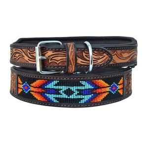 Collier de chien perlé en cuir de vache de haute qualité rembourré doux avec outillage à la main sculpture fabricant en gros accessoires pour chiens occidentaux - Product Image 1