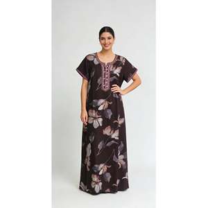 Camisón Largo Estampado Cómodo para Mujer, Marca Alpine, Tejido de Tela, Mangas Cortas, Largo Completo, con Bolsillo Lateral, Talla XL, para Uso Doméstico - Product Image 1