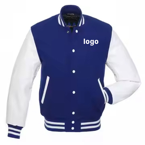 Veste universitaire d'hiver personnalisée pour hommes en bleu et blanc avec corps en laine manches en cuir PU logo avant OEM vente en gros - Product Image 5