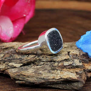 92.5 <b>Silver</b> Druzy Gemstone <b>Ring</b> Cushion Shape Dainty <b>Statement</b> Fine Jewelry Rhodium Plating Setting Black Druzy Gemstone <b>Ring</b> - Product Image 6