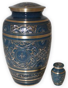 Urne funéraire bleue de haute qualité pour adultes et animaux de compagnie Superbe conception gravée en or Belle vie commémorative pour les funérailles - Product Image 3