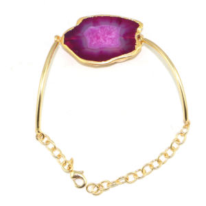 Classic Style Natural Agate Slice Gemstone 22K Gold Plated Adjustable Chain Healing Crystal <b>Bracelet</b> Jewelry For Women Wholesale - Product Image 4