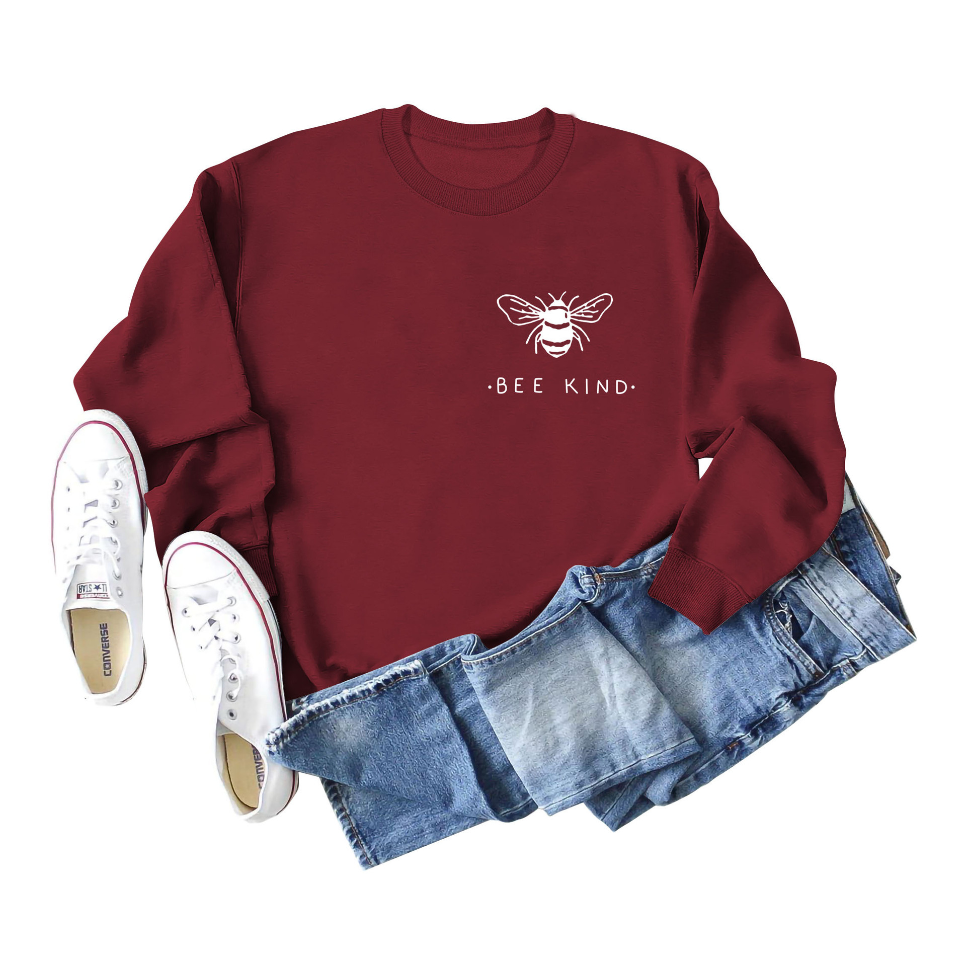 Burgundy sweatshirt (white font) printed on the chest