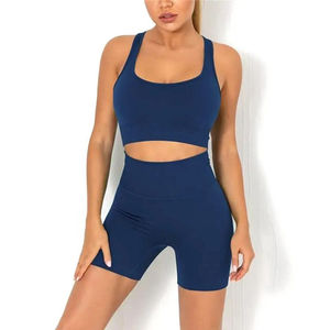 Women's High Waist Shorts and Seamless Sports <b>Bra</b> Workout Set Solid Pattern OEM Activewear for Yoga Gym Fitness - Product Image 1