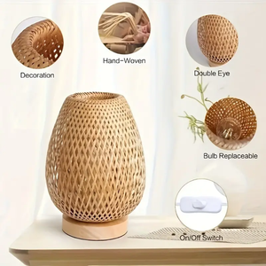 Lampe de table en bambou conçue avec une texture de bambou naturel, un effet de lumière chaude et un style décoratif d'intérieur - Product Image 2