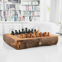 Ensemble d'échecs artisanal rustique ArtisRAW avec tiroir de rangement et boîte à échecs en bois naturel, cadeau de luxe pour la maison de TN
