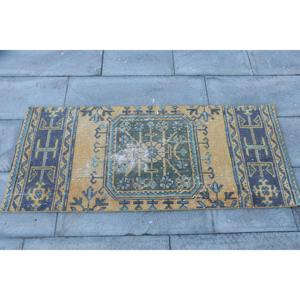 Alfombra de 1.9x4.2 pies, Alfombra Turca Vintage, Alfombra Persa Azul y Amarilla - Product Image 4