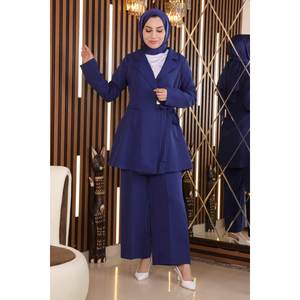 Ensemble décontracté indigo avec ceinture 88049, hauts mi-longs à col rond et manches longues, coupe classique, tailles 2XL et XL, tissu 100% polyester - Product Image 4