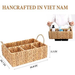 Rectangular divider box with handle Vintage Wicker Storage <b>Basket</b> Natural Water Hyacinth Rectangular Serving <b>Tray</b> - Product Image 2
