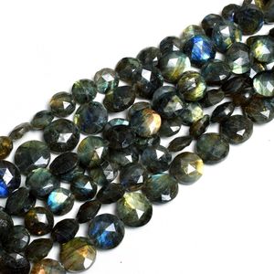 Cuentas sueltas de piedras preciosas con forma de moneda facetada de labradorita natural, cuentas de moneda facetadas de labradorita de 12-13mm, cuentas sueltas para hacer joyas - Product Image 1