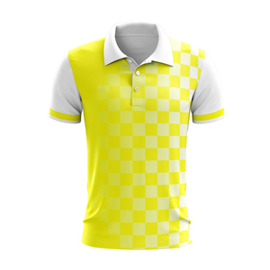 เสื้อโปโลชายสีเหลืองลายตารางแขนสั้นลำลองระบายอากาศได้ดีผ้าถักโพลีเอสเตอร์พิมพ์ลายดิจิทัลลายเรขาคณิต - Product Image 1