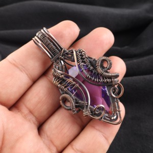 African Amethyst Purple Gemstone Pear Cut Copper Wire <b>Wrapped</b> Fashion Pendant Necklace Oxidized Silver <b>Bridal</b> Wedding Engagement - Product Image 4